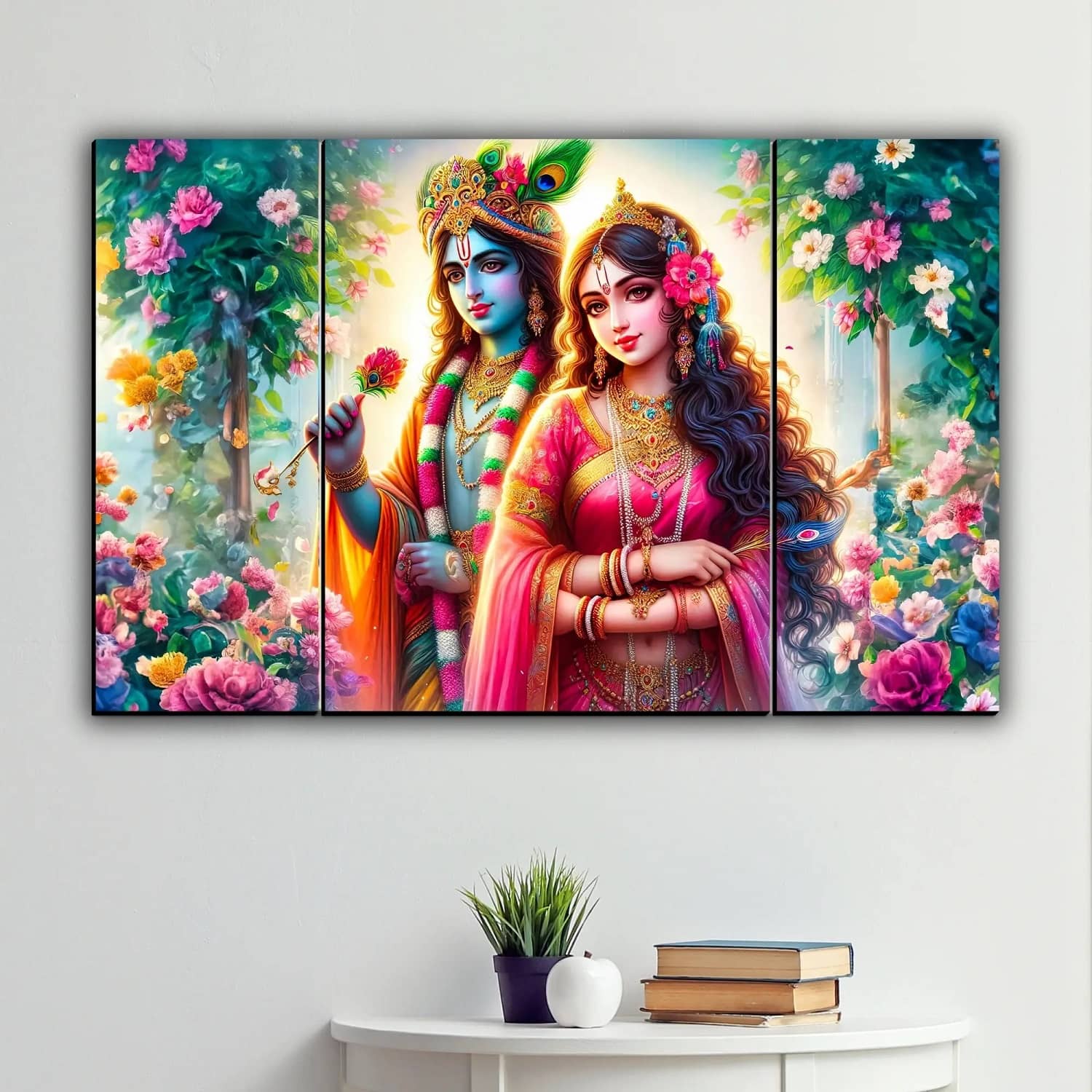 MahiArt Set Of 3 Radha Krishna Wall Paintings For Living Room Gift Items 12 x 18 inch