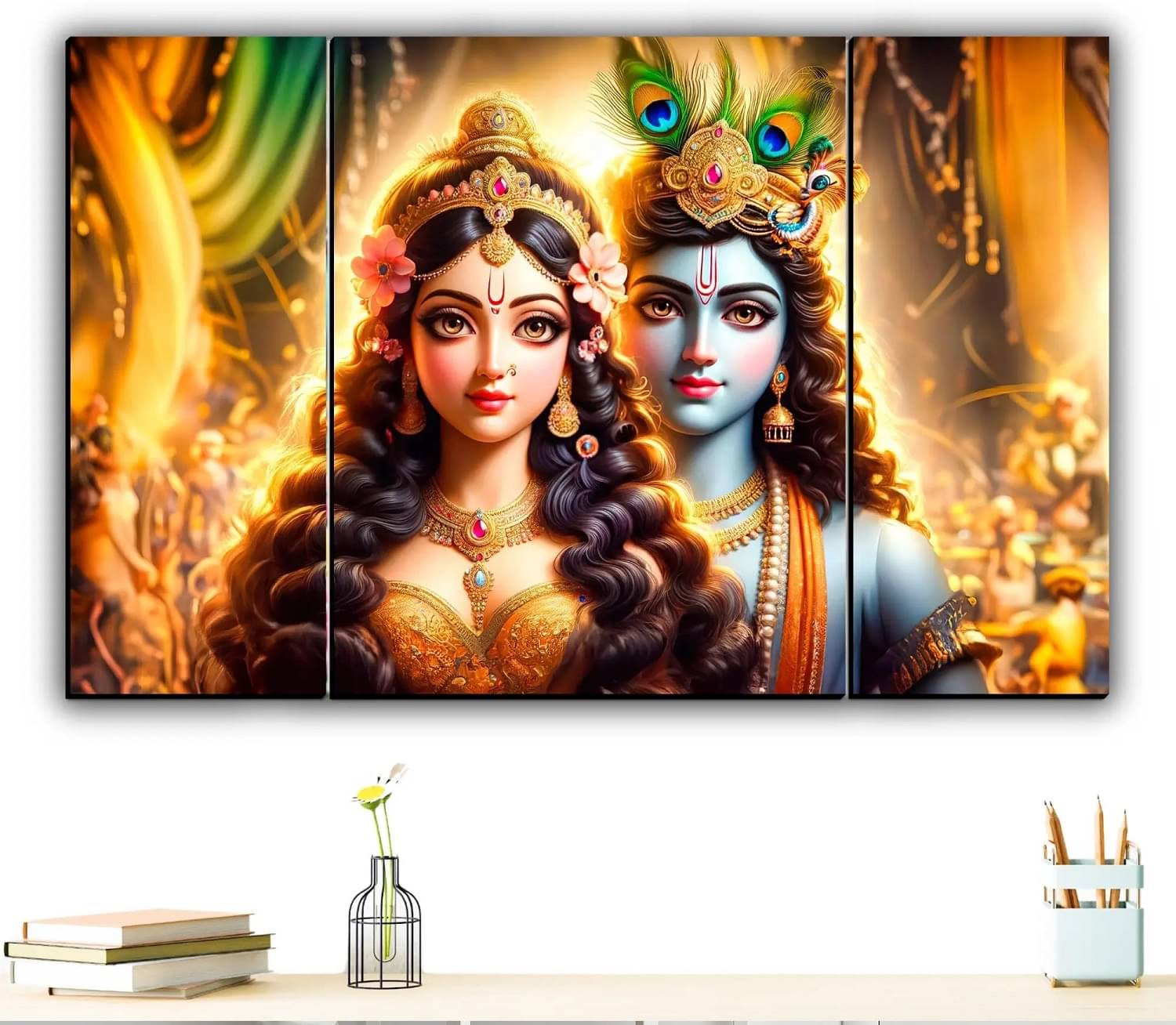     			MahiArt Set Of 3 Radha Krishna Wall Paintings For Living Room Gift Items 12 x 18 inch