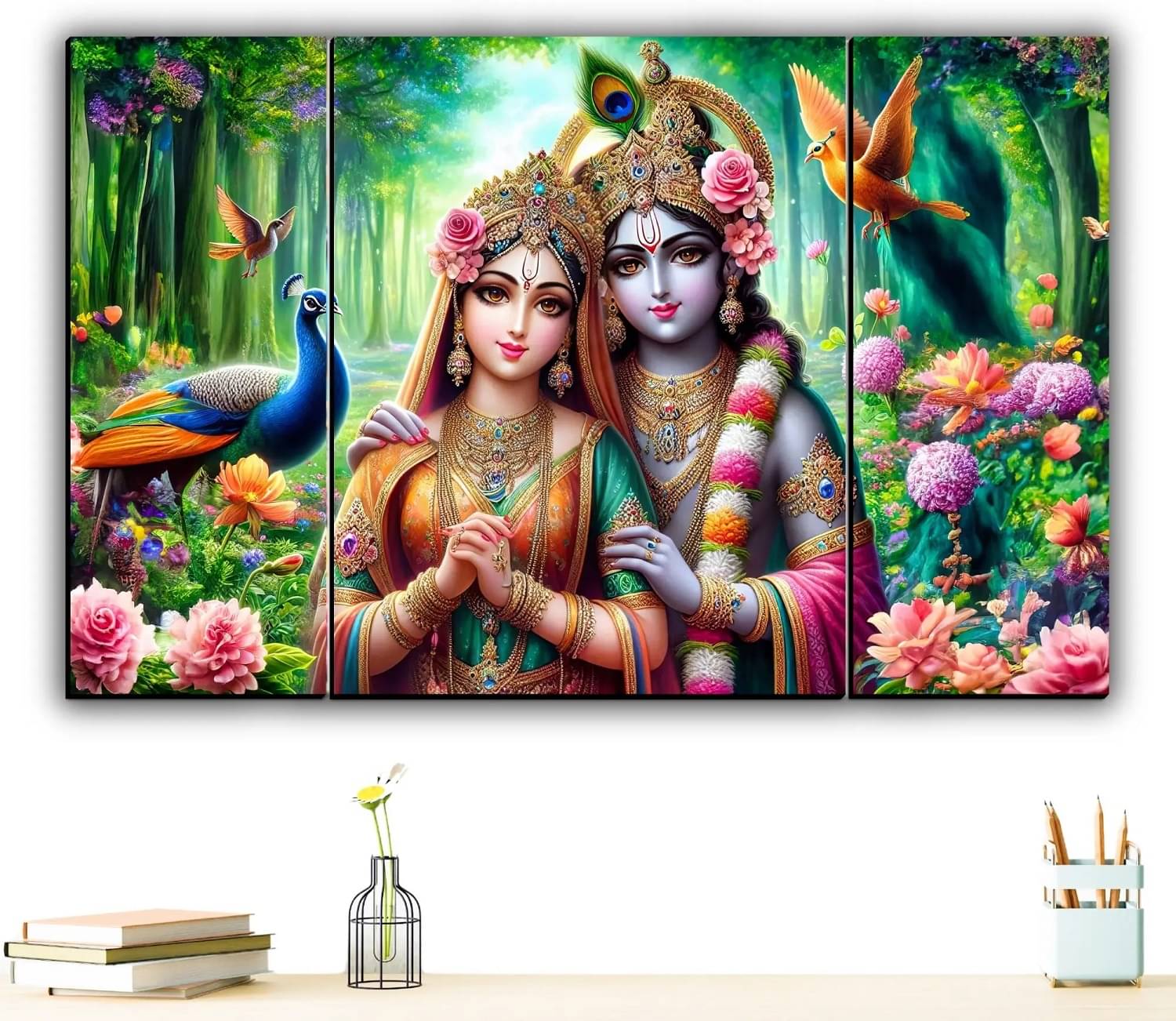     			MahiArt Set Of 3 Radha Krishna Wall Paintings For Living Room Gift Items 12 x 18 inch