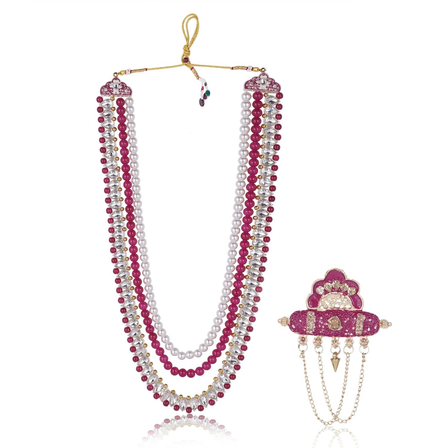     			Men Kundan-Studded Pearl Groom Dulha Moti Mala Necklace With Designer Brooch