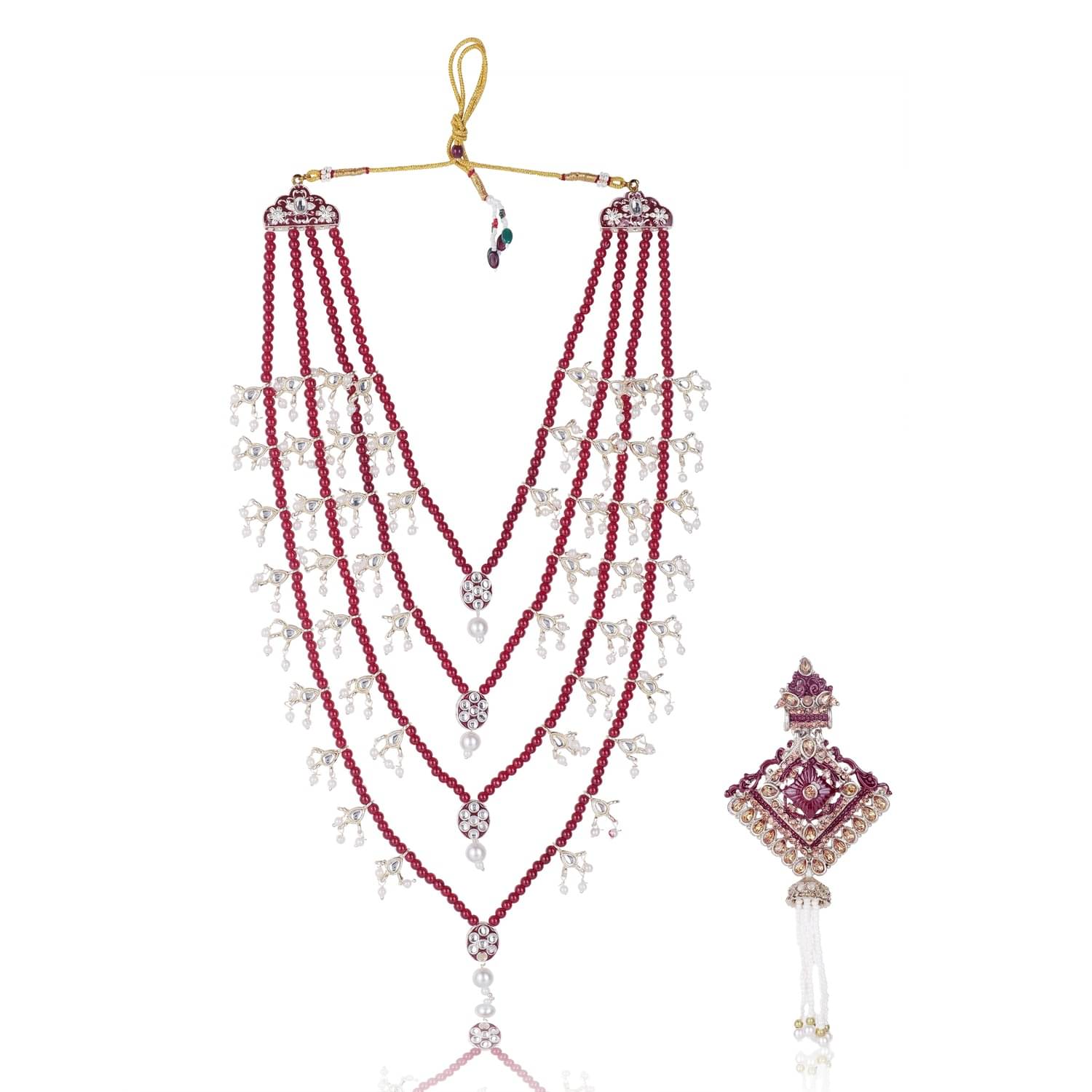     			Men Kundan-Studded Pearl Groom Dulha Moti Mala Necklace With Designer Brooch