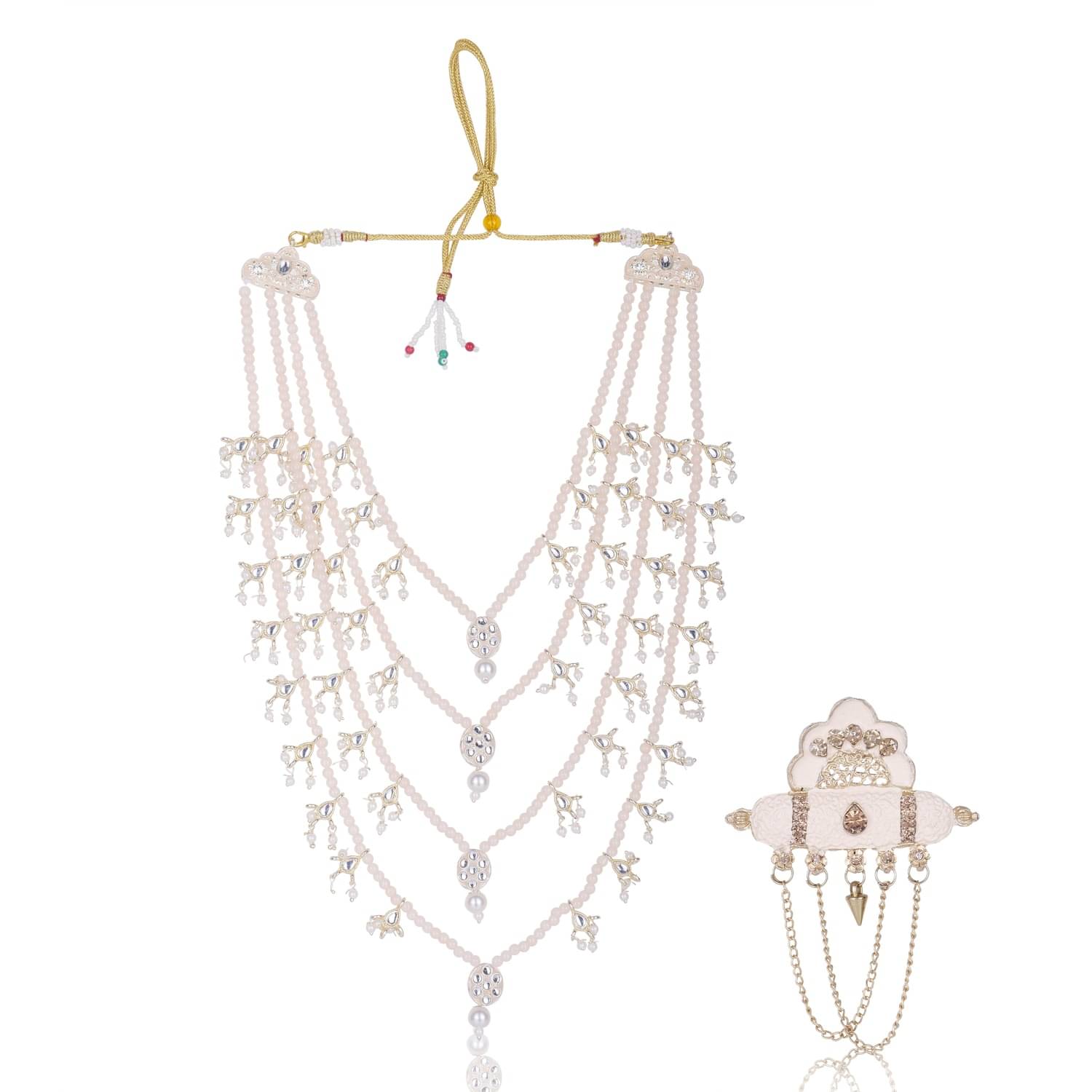     			Men Kundan-Studded Pearl Groom Dulha Moti Mala Necklace With Designer Brooch