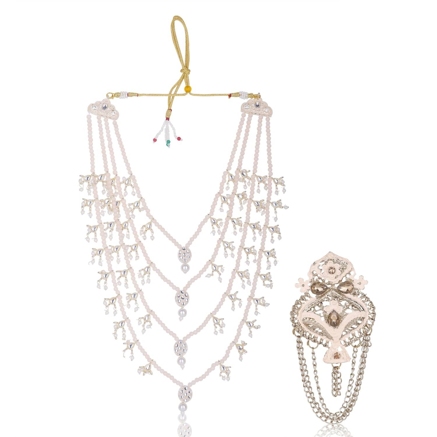     			Men Kundan-Studded Pearl Groom Dulha Moti Mala Necklace With Designer Brooch