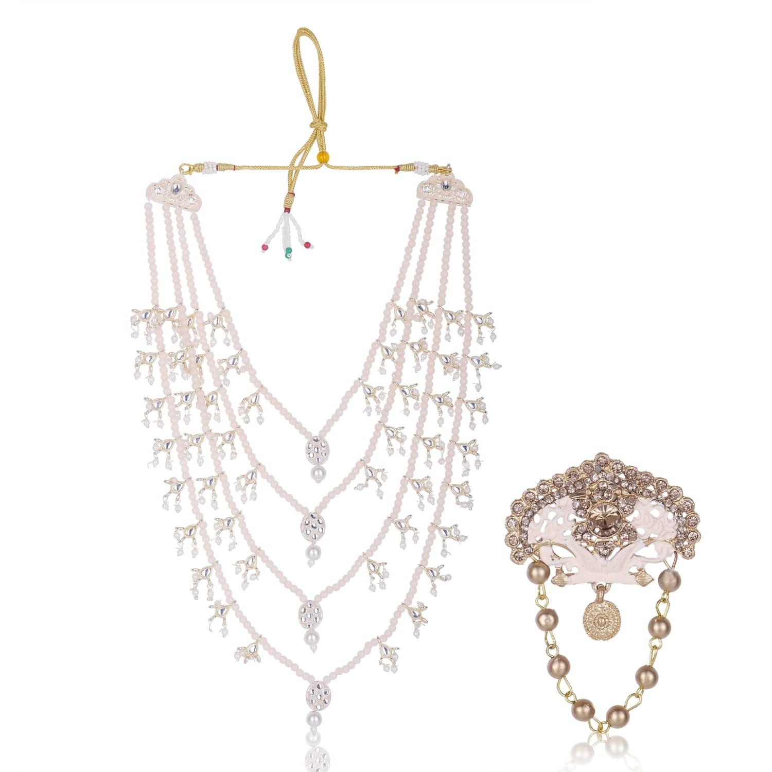     			Men Kundan-Studded Pearl Groom Dulha Moti Mala Necklace With Designer Brooch