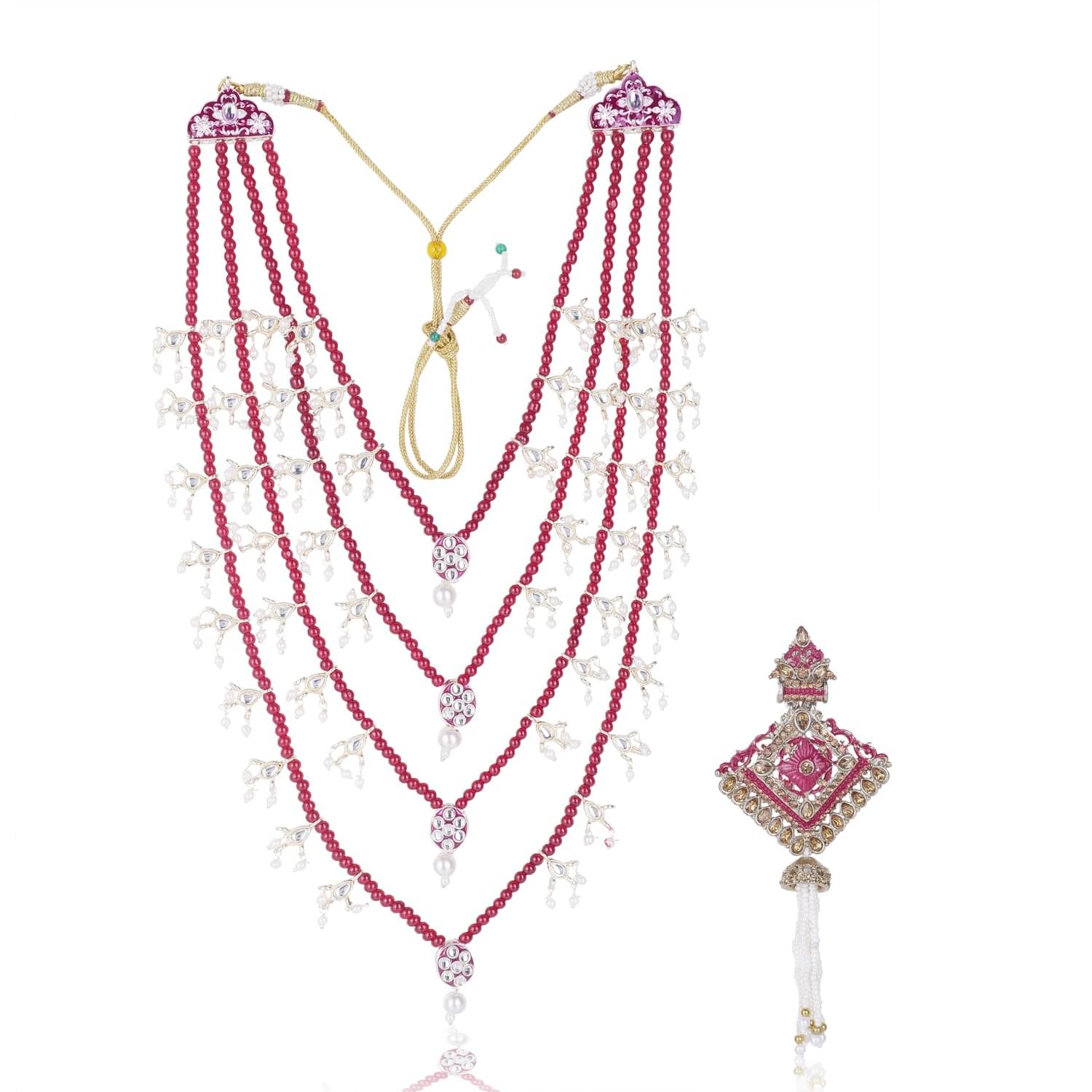     			Men Kundan-Studded Pearl Groom Dulha Moti Mala Necklace With Designer Brooch