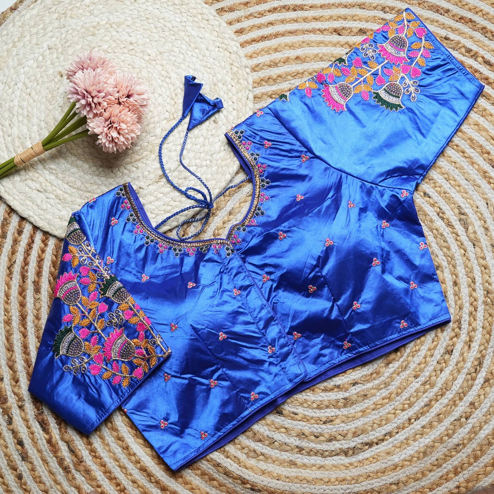     			Modern Mughals Blue Readymade with Pad Satin Women's Blouse ( Pack of 1 )