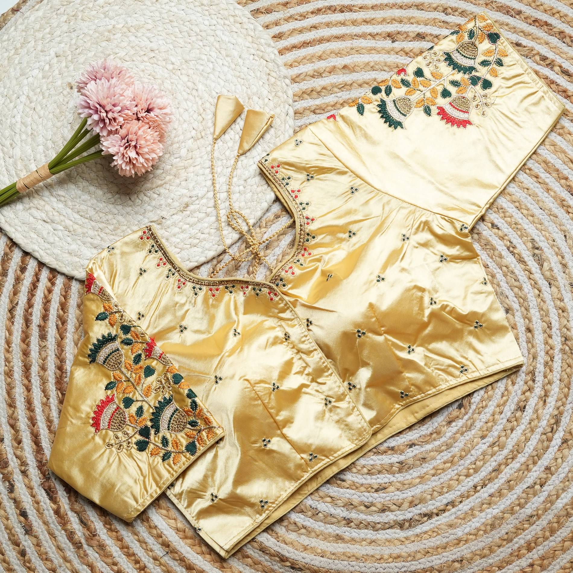     			Modern Mughals Gold Readymade with Pad Satin Women's Blouse ( Pack of 1 )