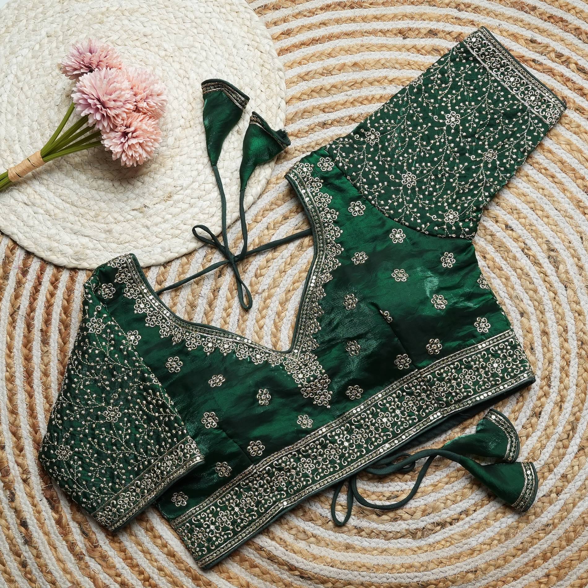     			Modern Mughals Green Readymade with Pad Art Silk Women's Blouse ( Pack of 1 )