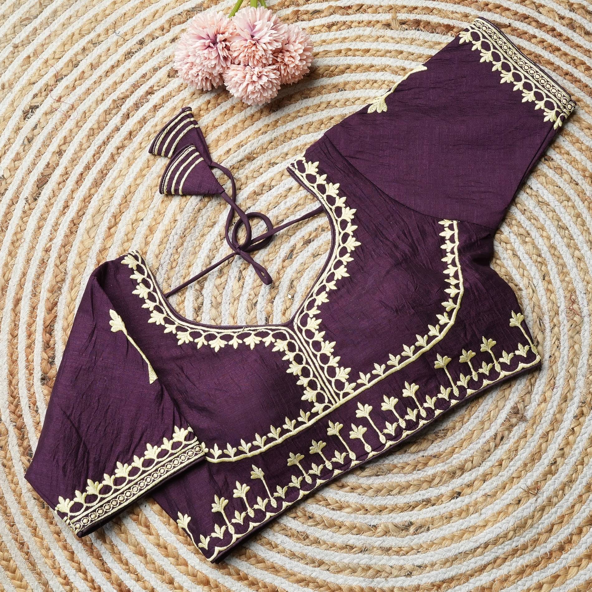     			Modern Mughals Wine Readymade with Pad Art Silk Women's Blouse ( Pack of 1 )