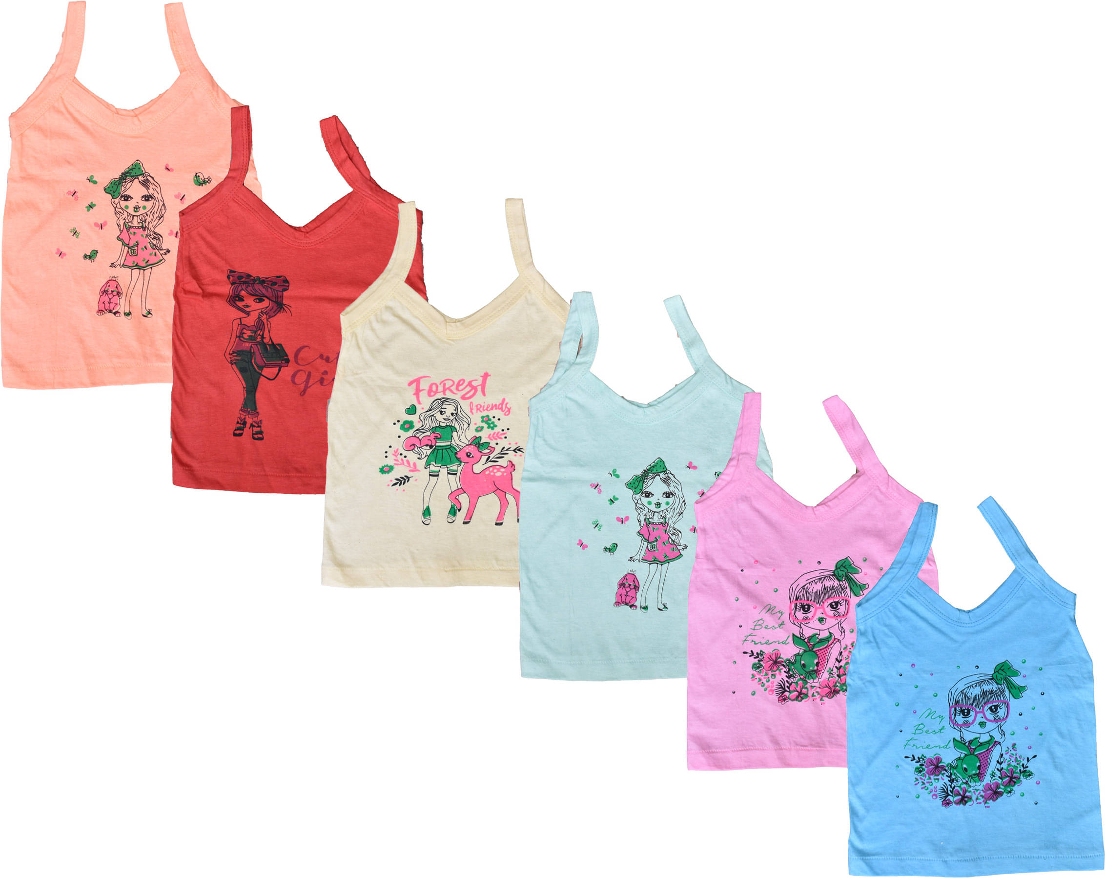 NEW TRINATH HOSIERY Pack of 6 Girls Cotton Camisoles ( Multicolor 10 ) NEW TRINATH HOSIERY Pack of 6 Girls Cotton Camisoles ( Multicolor 10 )
