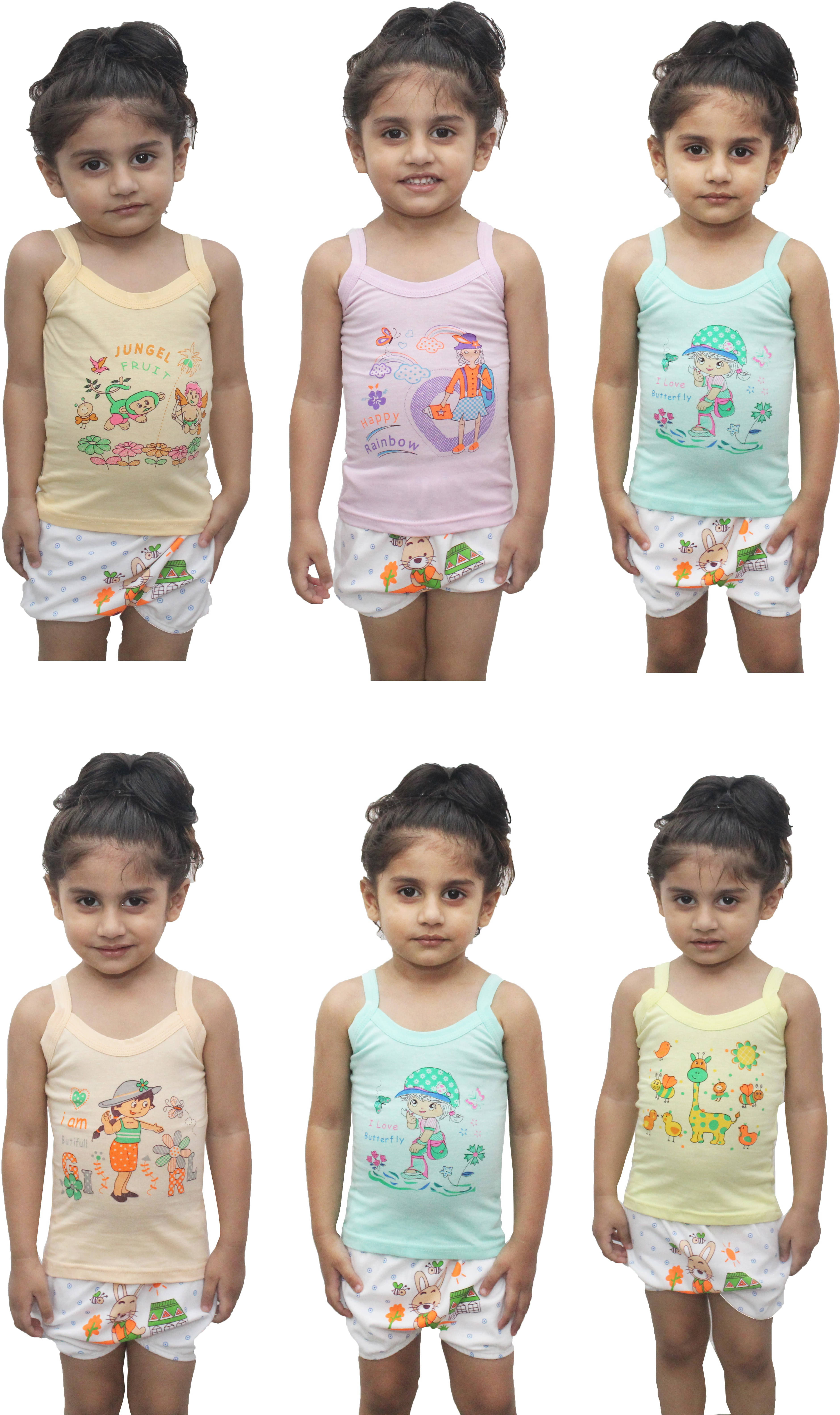 NEW TRINATH HOSIERY Pack of 6 Baby Girls Cotton Camisoles ( Multicolor ) NEW TRINATH HOSIERY Pack of 6 Baby Girls Cotton Camisoles ( Multicolor )
