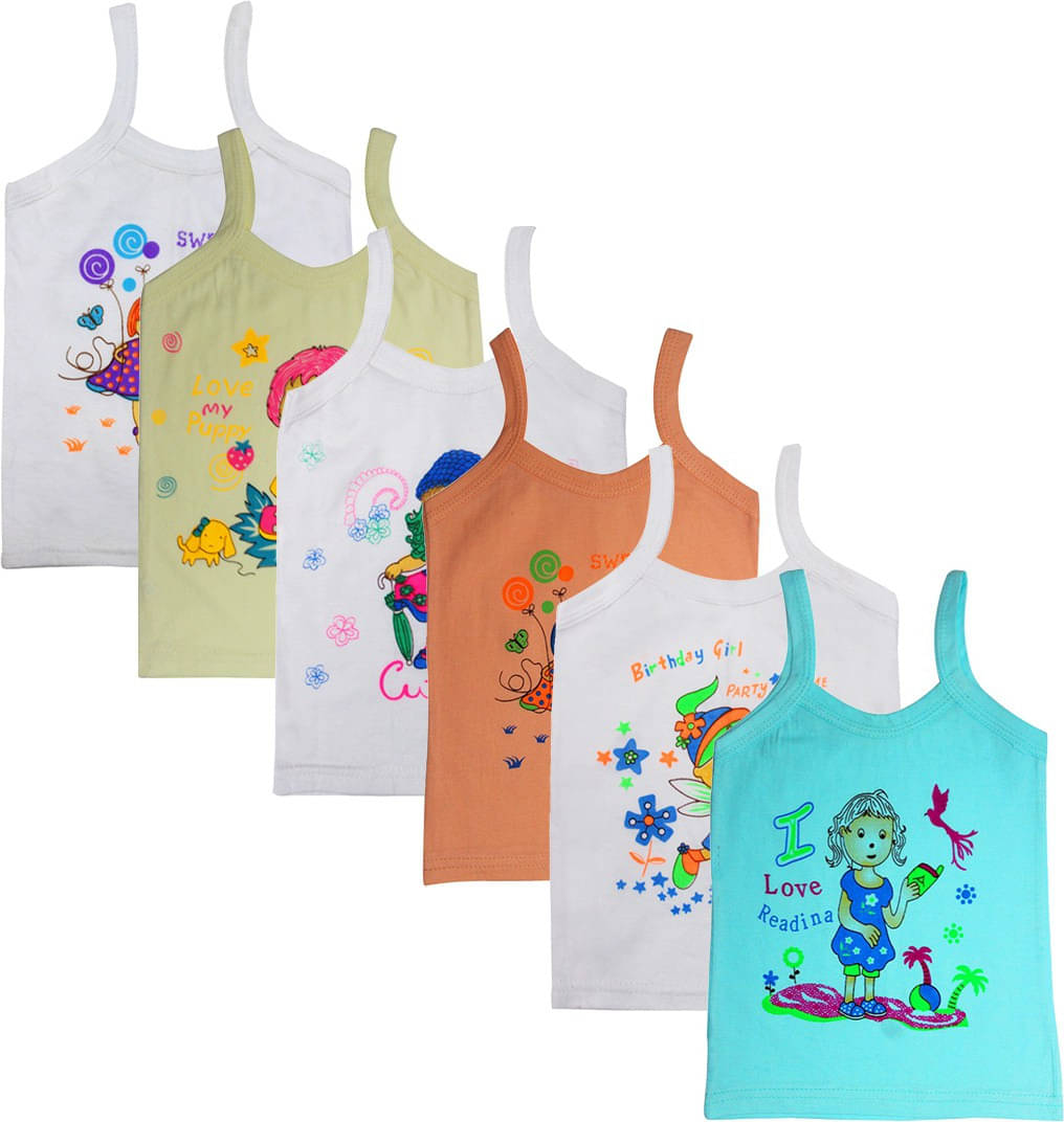 NEW TRINATH HOSIERY Pack of 6 Baby Girls Cotton Blend Camisoles ( Multicolor ) NEW TRINATH HOSIERY Pack of 6 Baby Girls Cotton Blend Camisoles ( Multicolor )