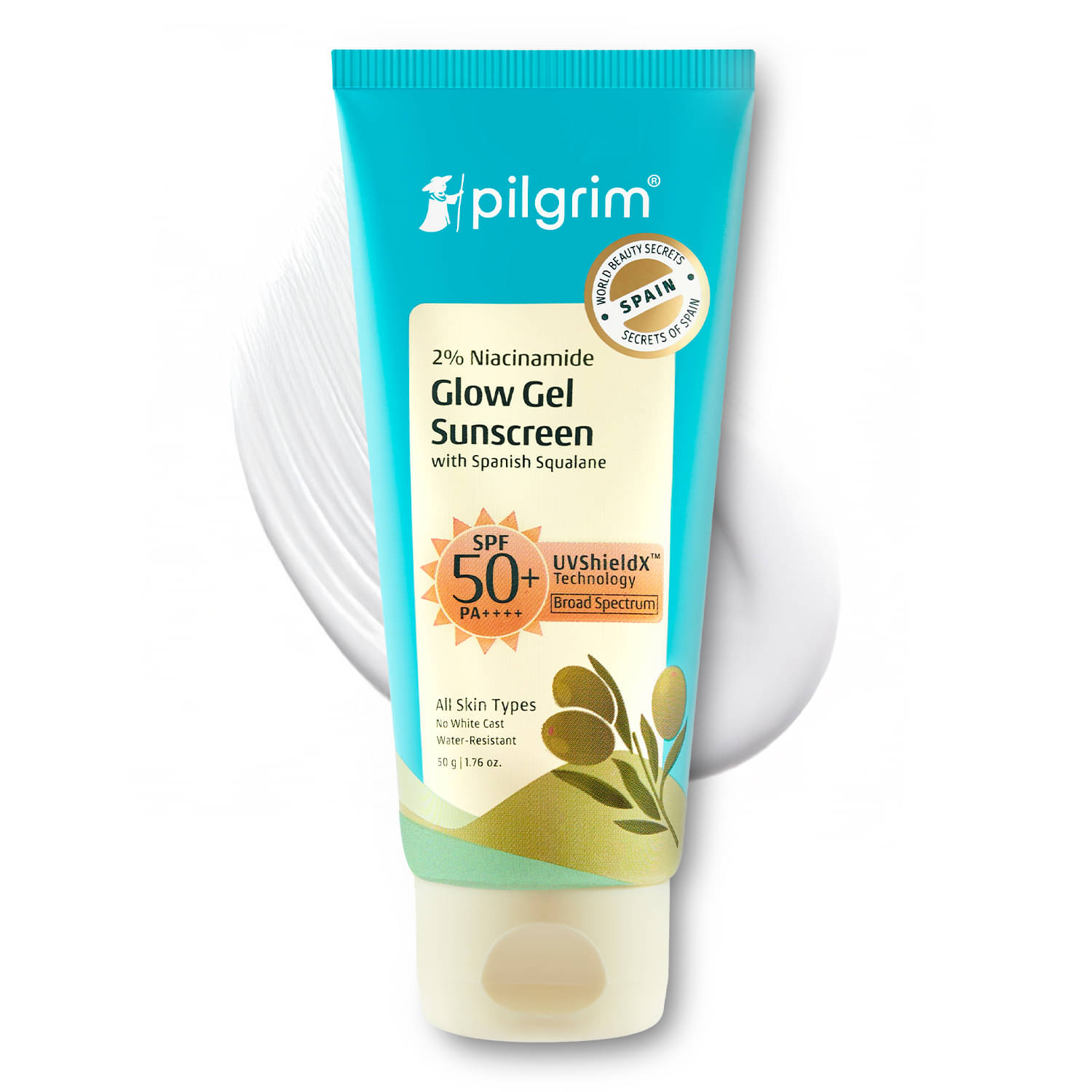 Pilgrim 2% Niacinamide Glow Sunscreen Spf 50 Pa+++ Sunscreen,For All Skin Type,50 G (pack Of 1)     			Pilgrim 2% Niacinamide Glow Sunscreen Spf 50 Pa+++ Sunscreen,For All Skin Type,50 G (pack Of 1)