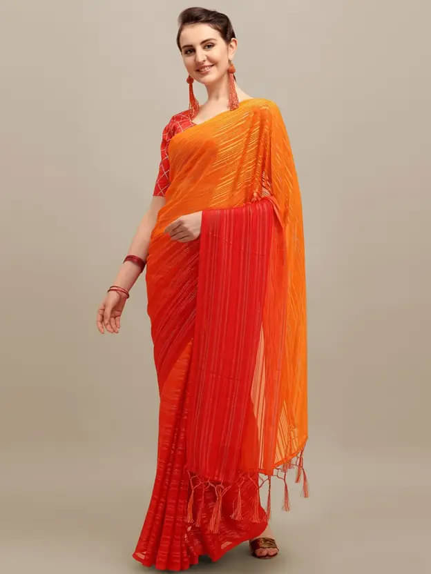 PMD Fashion Georgette Dyed Banarasi saree With Unstitched Blouse Piece ( Multicolor ) PMD Fashion Georgette Dyed Banarasi saree With Unstitched Blouse Piece ( Multicolor )
