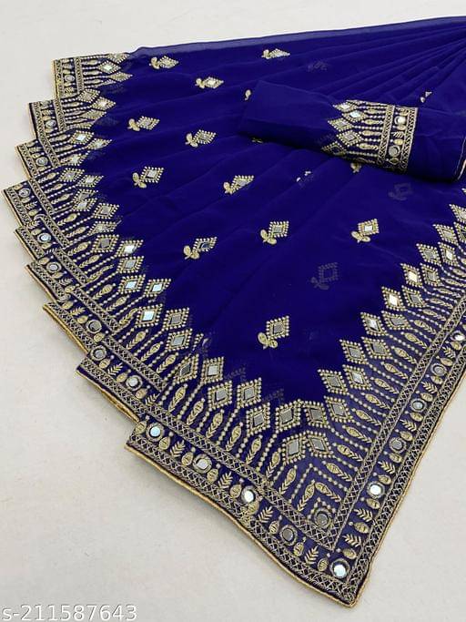 PMD Fashion Georgette Embellished Banarasi saree With Unstitched Blouse Piece ( Multicolor ) PMD Fashion Georgette Embellished Banarasi saree With Unstitched Blouse Piece ( Multicolor )