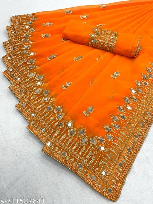 PMD Fashion Georgette Embellished Banarasi saree With Unstitched Blouse Piece ( Multicolor ) PMD Fashion Georgette Embellished Banarasi saree With Unstitched Blouse Piece ( Multicolor )