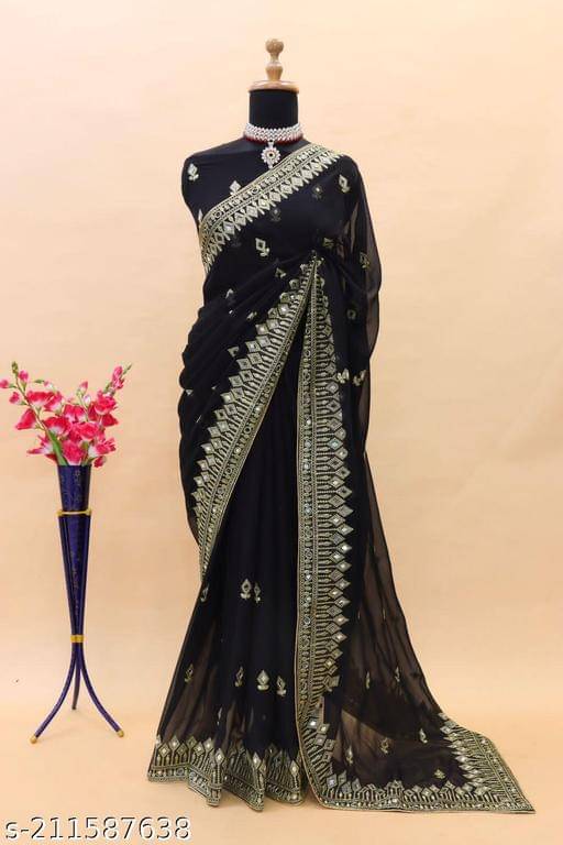 PMD Fashion Georgette Embellished Banarasi saree With Unstitched Blouse Piece ( Multicolor ) PMD Fashion Georgette Embellished Banarasi saree With Unstitched Blouse Piece ( Multicolor )