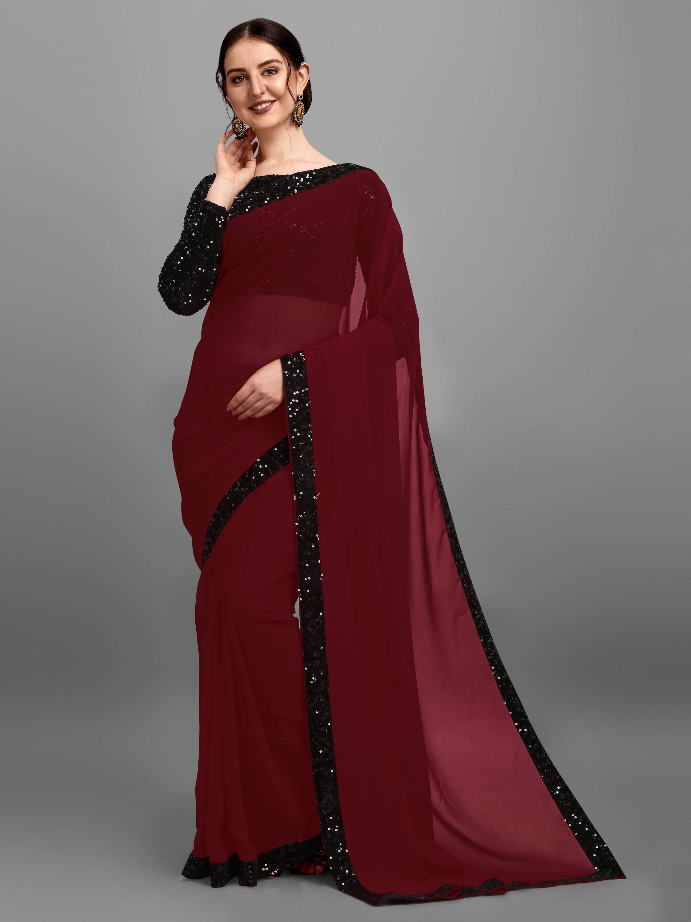 PMD Fashion Georgette Embellished Banarasi saree With Unstitched Blouse Piece ( Multicolor ) PMD Fashion Georgette Embellished Banarasi saree With Unstitched Blouse Piece ( Multicolor )