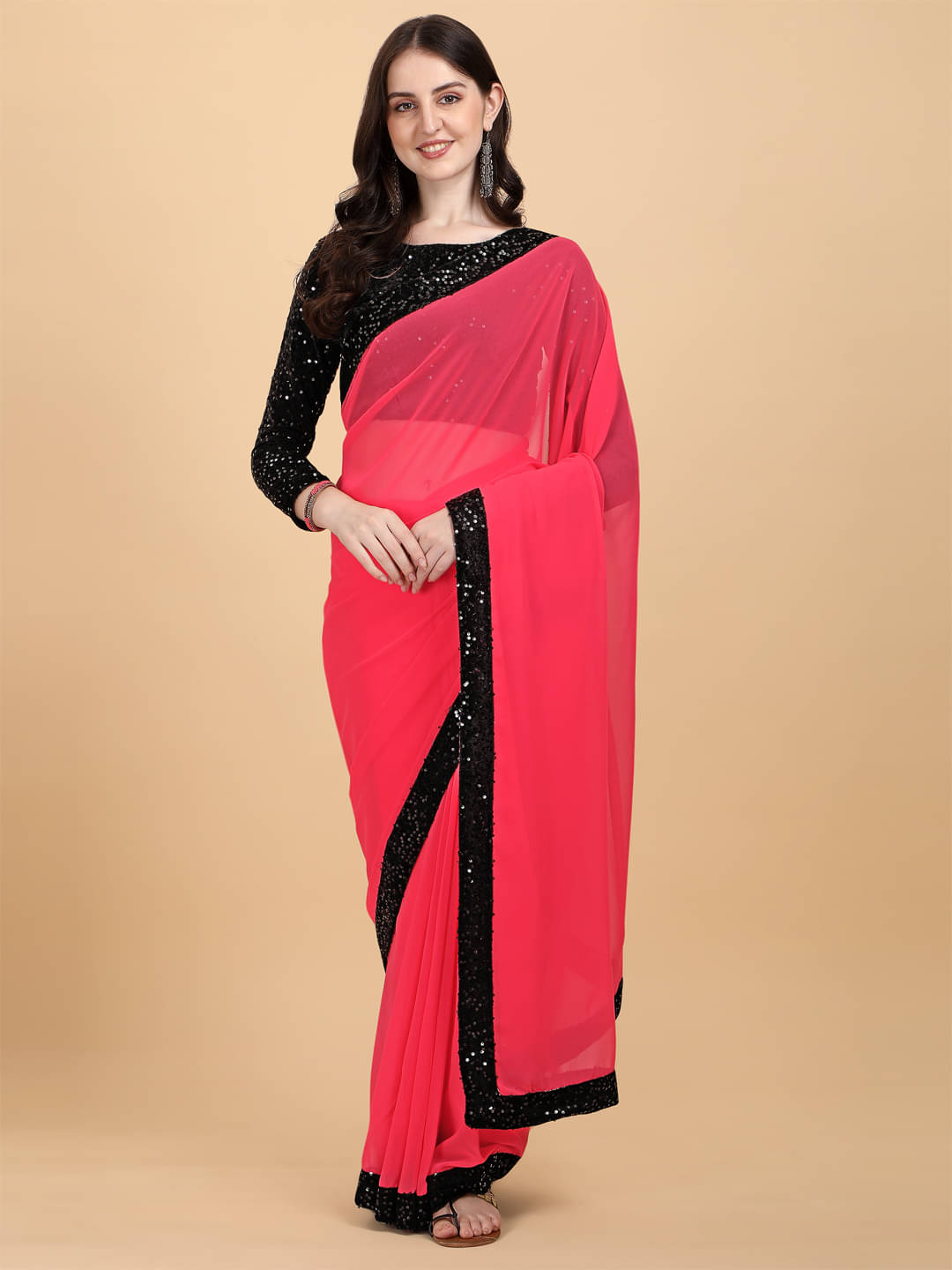 PMD Fashion Georgette Embellished Banarasi saree With Unstitched Blouse Piece ( Multicolor ) PMD Fashion Georgette Embellished Banarasi saree With Unstitched Blouse Piece ( Multicolor )
