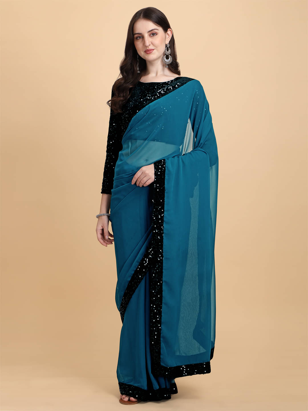 PMD Fashion Georgette Embellished Banarasi saree With Unstitched Blouse Piece ( Multicolor ) PMD Fashion Georgette Embellished Banarasi saree With Unstitched Blouse Piece ( Multicolor )