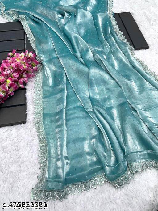     			PMD Fashion Silk Embellished Banarasi saree With Unstitched Blouse Piece ( Aqua Blue )