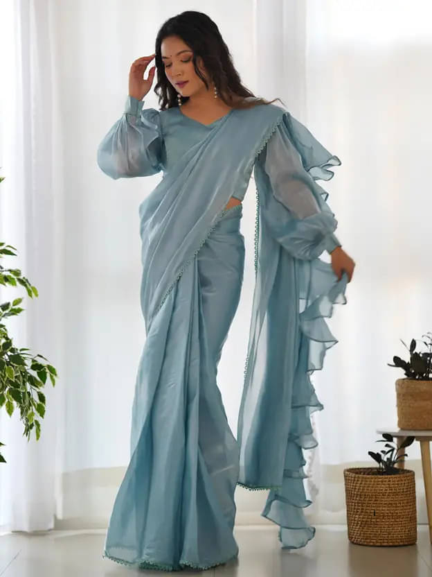 PMD Fashion Silk Solid Banarasi saree With Unstitched Blouse Piece ( Sky Blue ) PMD Fashion Silk Solid Banarasi saree With Unstitched Blouse Piece ( Sky Blue )