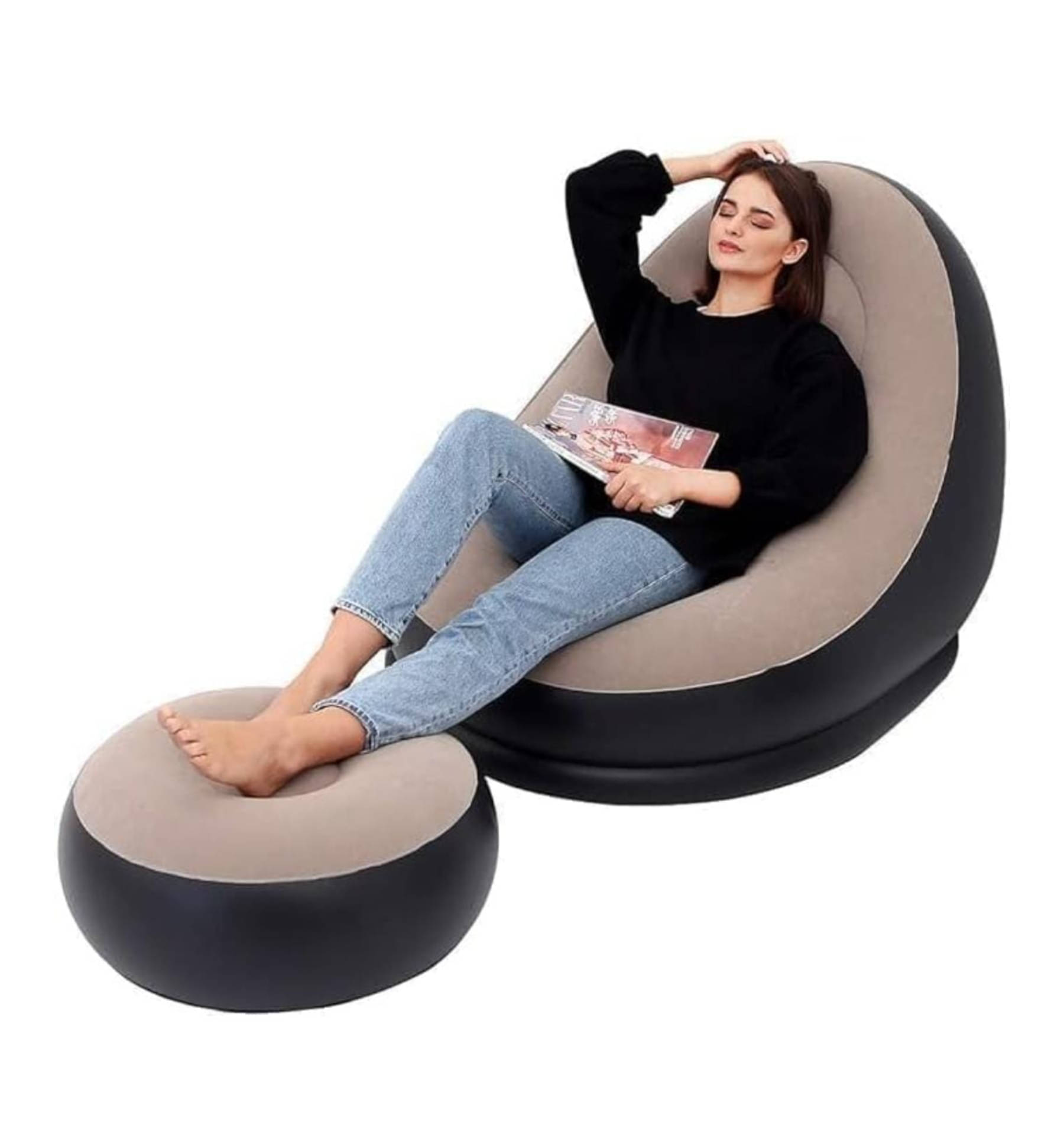     			QitmirMKT Inflatable Lounge Set with Electric Pump (Mix Color) 1 Seater Faux Leather Sofa Cover ( Pack of 1 )