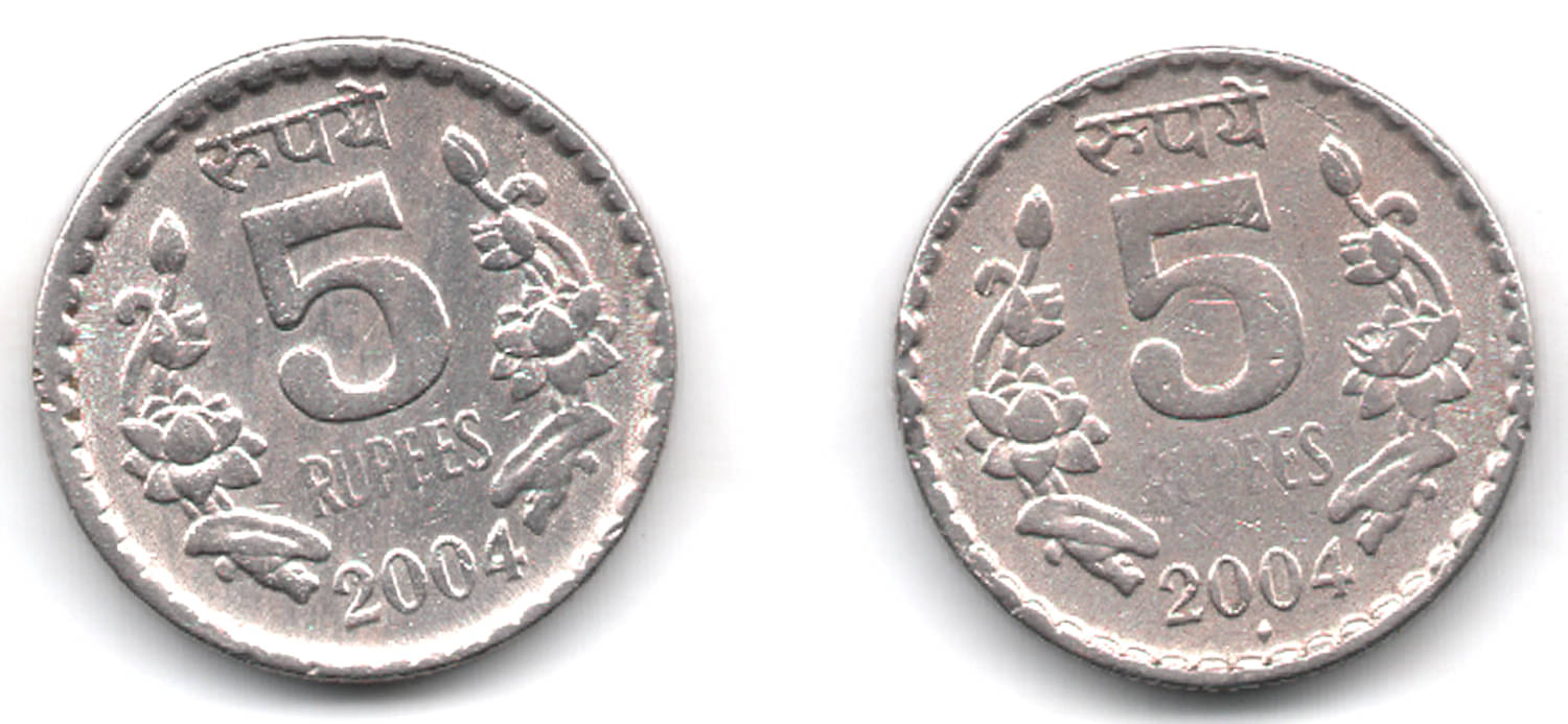     			RAJACOINS- 5  /  FIVE  RS / RUPEE /  RUPEES USED COPPER NICKEL  VERY RARE YEAR 2004  BOMBAY / KOLKATA  MINT   ( 2 PCS )  COMMEMORATIVE COLLECTIBLE- USED CONDITION