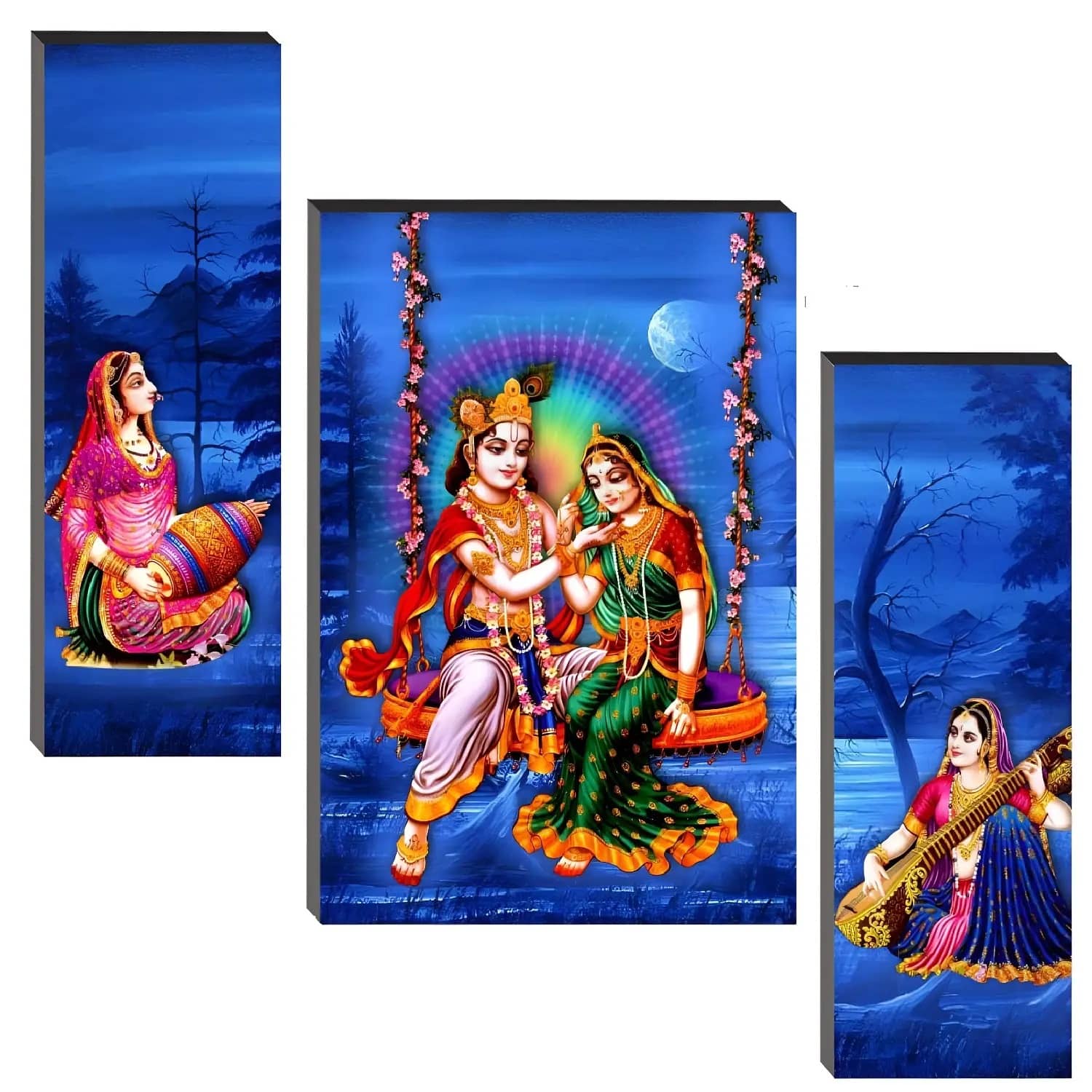 SNDArt Set Of 3 Radha Krishna Wall Paintings For Wall Decor Gift Items 12 x 18 inch