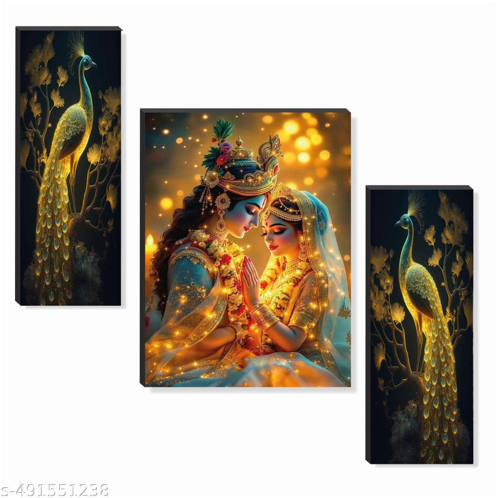 SNDArt Set Of 3 Radha Krishna Wall Paintings For Wall Decor Gift Items 12 x 18 inch