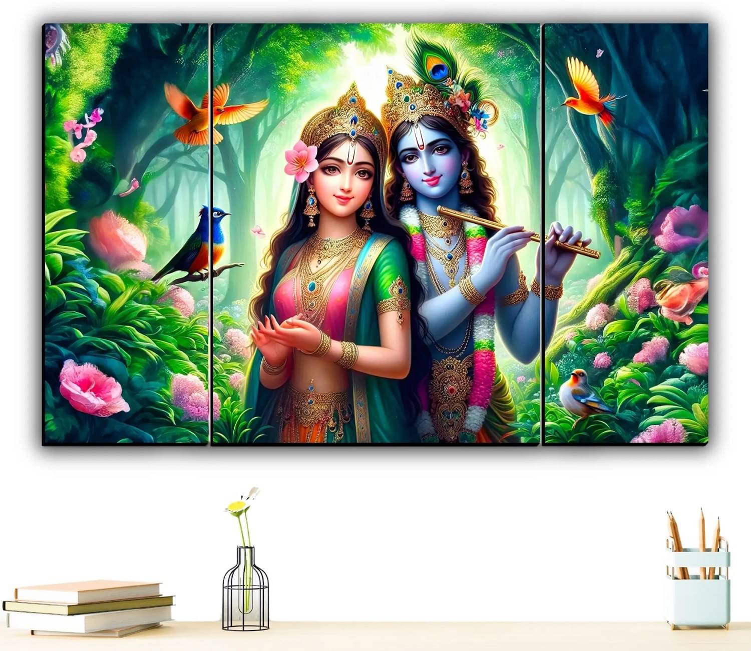     			SNDArt Set Of 3 Radha Krishna Wall Paintings For Wall Decor Gift Items 12 x 18 inch