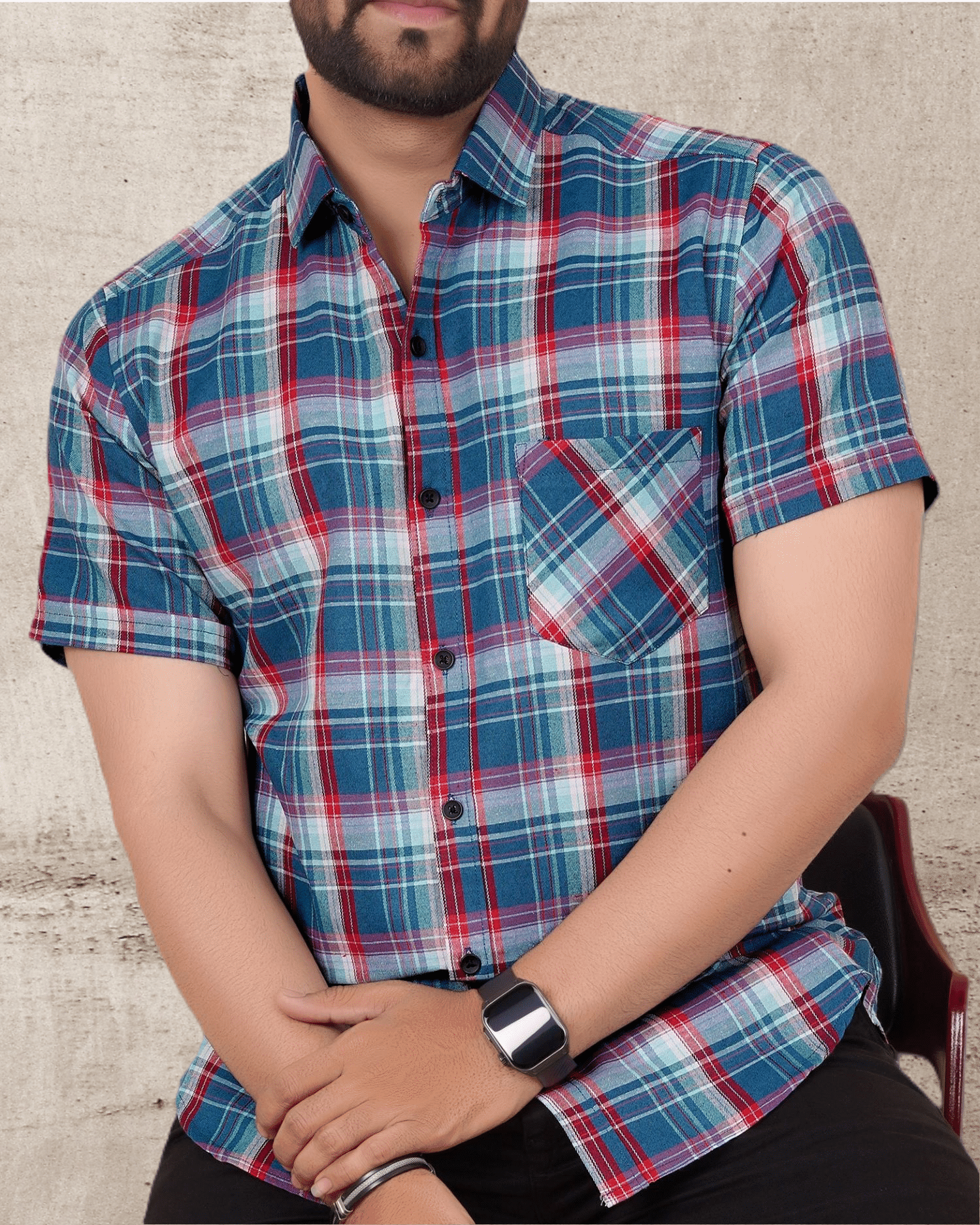     			Scaglia Cotton Blend Regular Fit Checks Half Sleeves Men's Casual Shirt - Blue ( Pack of 1 )