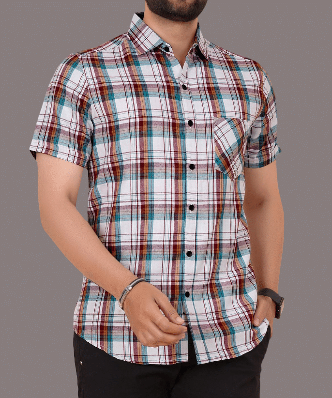     			Scaglia Cotton Blend Regular Fit Checks Half Sleeves Men's Casual Shirt - White ( Pack of 1 )