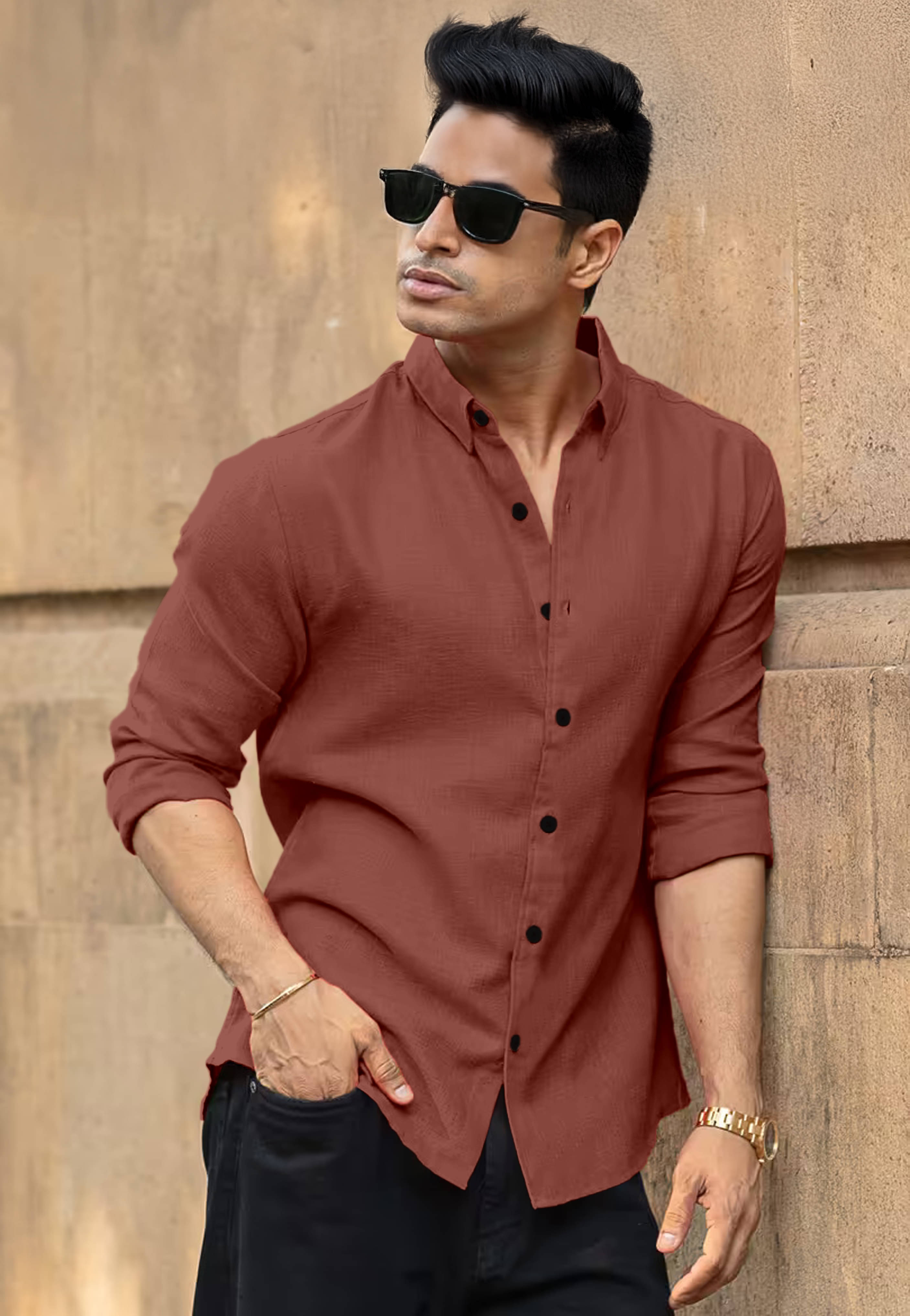 Silver Linen Regular Fit Solids Full Sleeves Men's Casual Shirt - Rust ( Pack of 1 ) Silver Linen Regular Fit Solids Full Sleeves Men's Casual Shirt - Rust ( Pack of 1 )