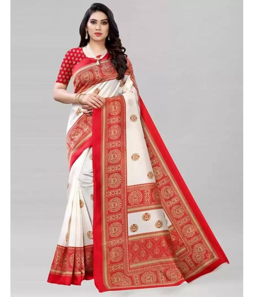     			Suali Art Silk Self Design Saree With Unstitched Blouse Piece ( White )