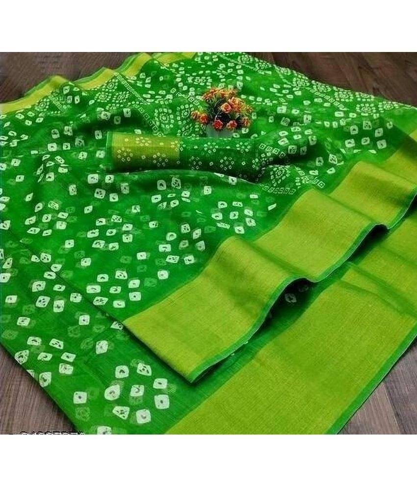     			Suali Cotton Blend Printed Saree With Unstitched Blouse Piece ( Light Green )