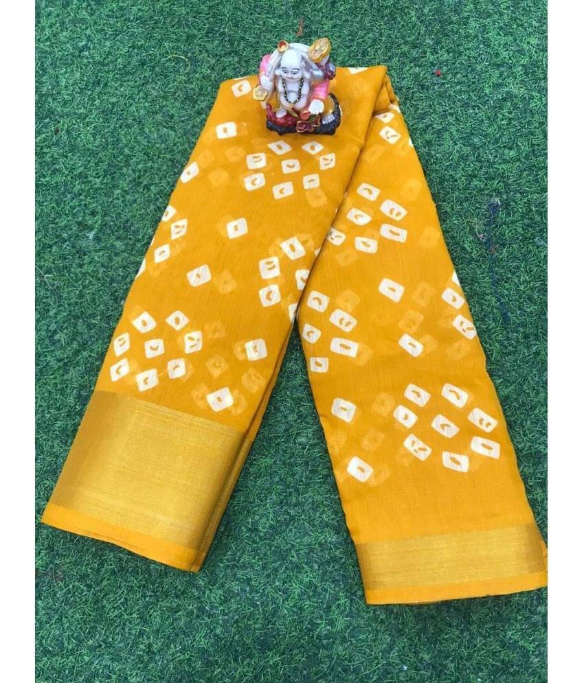     			Suali Cotton Blend Printed Saree With Unstitched Blouse Piece ( Yellow )