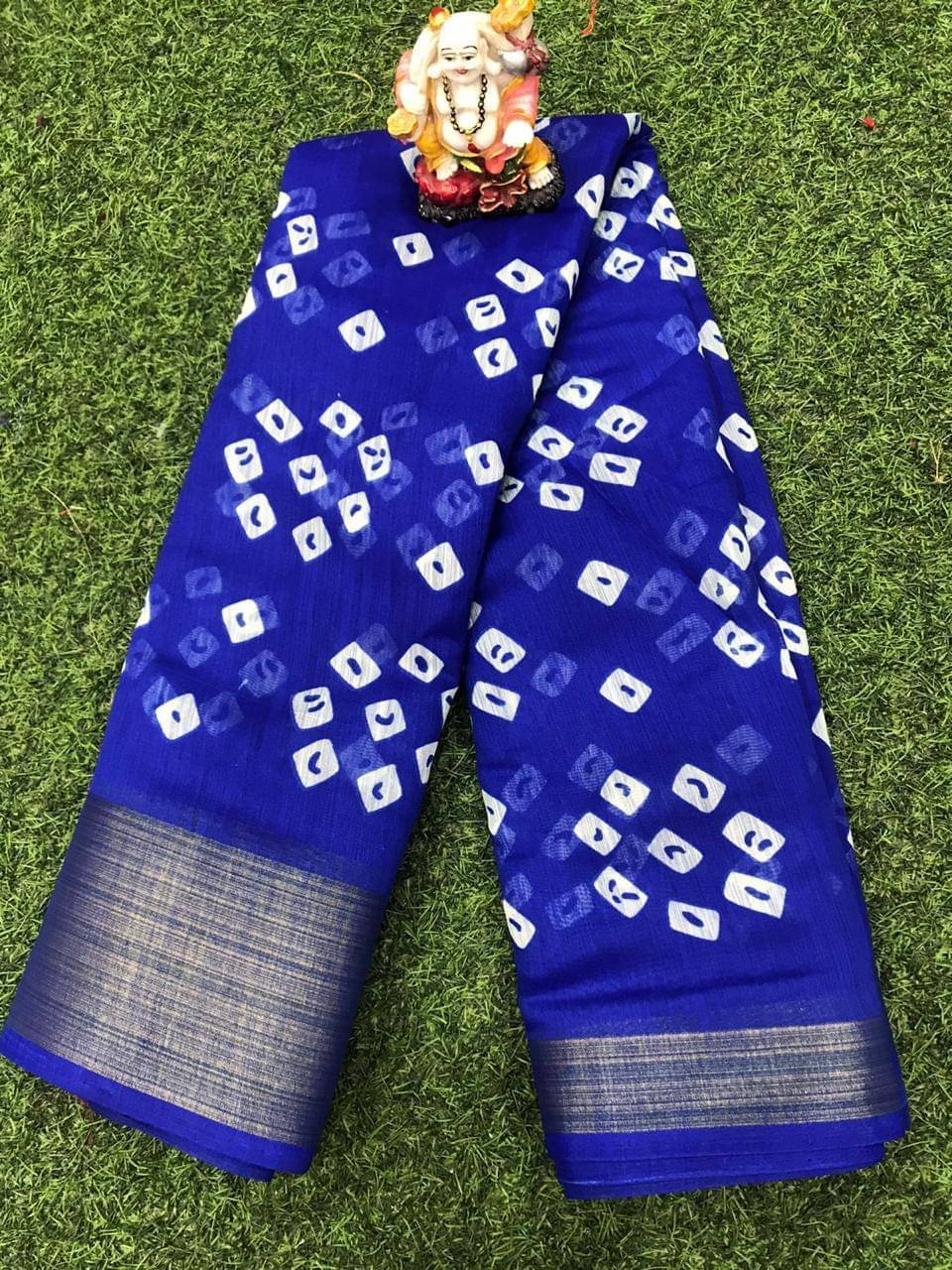     			Suali Cotton Blend Printed Saree With Unstitched Blouse Piece ( Blue )