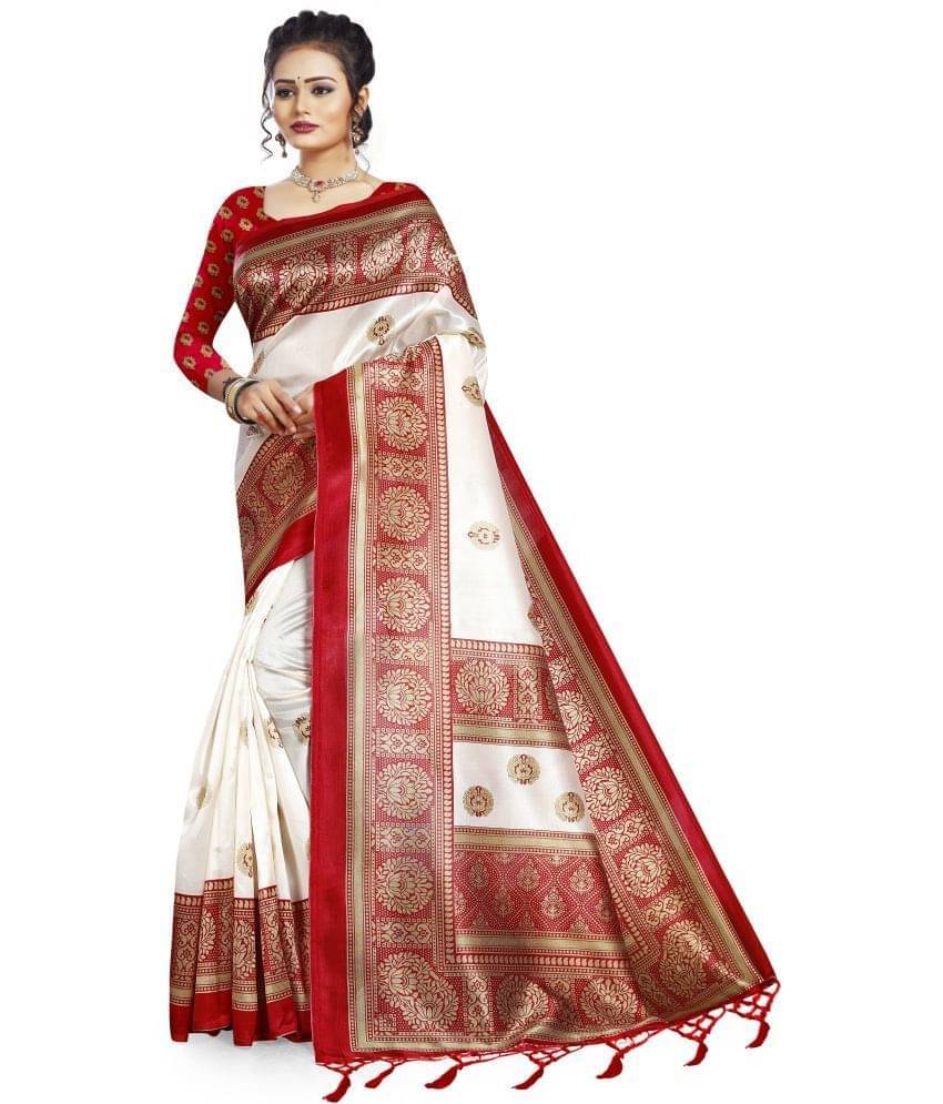     			Suali Cotton Silk Applique Saree With Unstitched Blouse Piece ( Red )