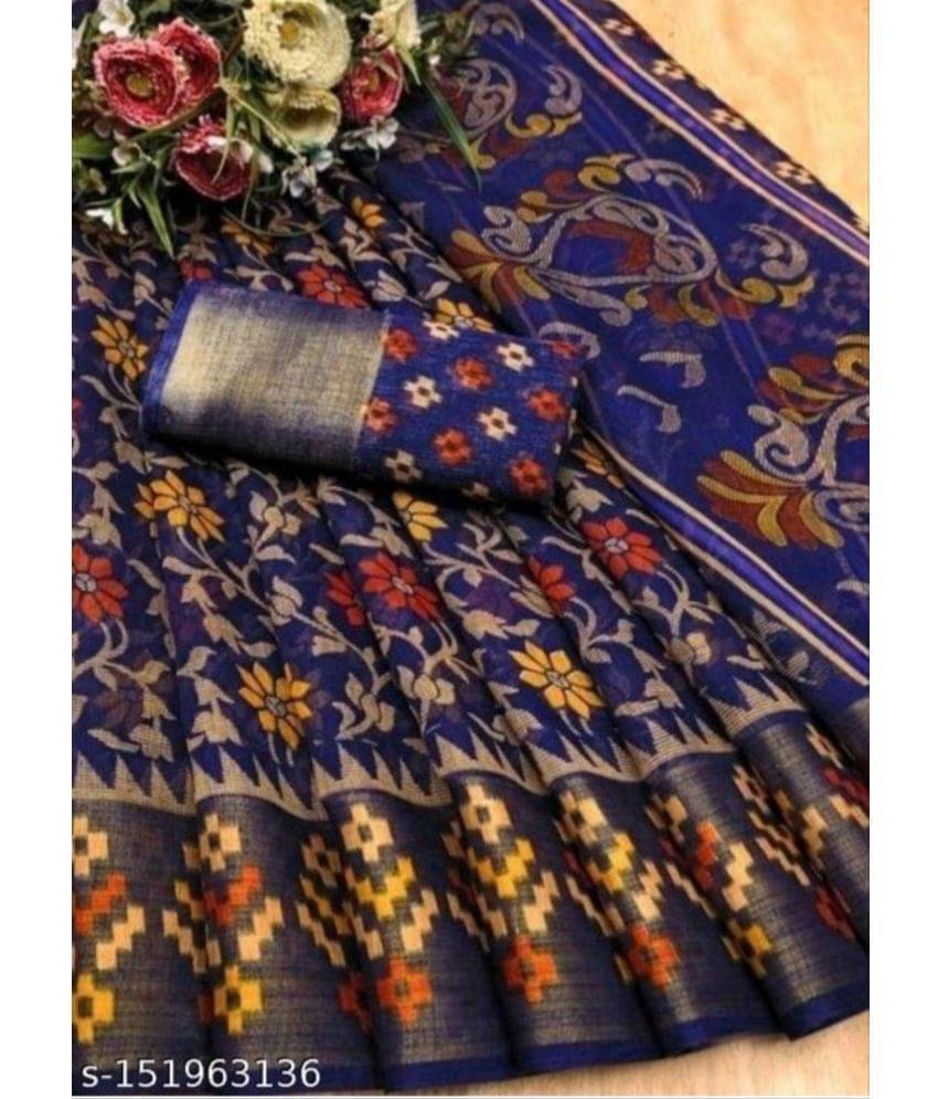     			Suali Cotton Silk Applique Saree With Unstitched Blouse Piece ( Blue )