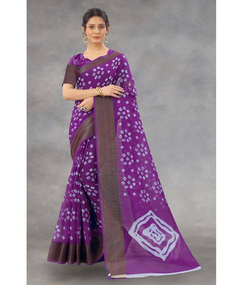     			Suali Cotton Silk Applique Saree With Unstitched Blouse Piece ( Purple )