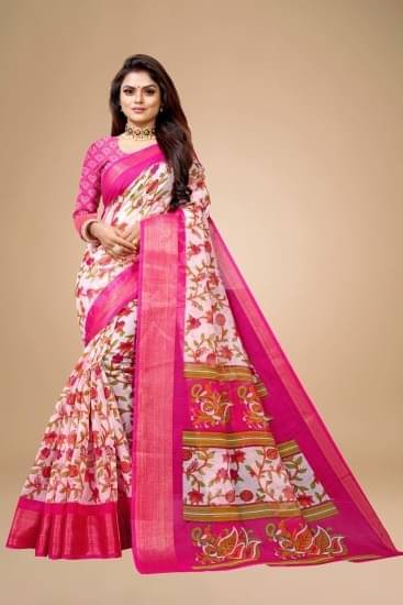     			Suali Cotton Silk Applique Saree With Unstitched Blouse Piece ( Pink )