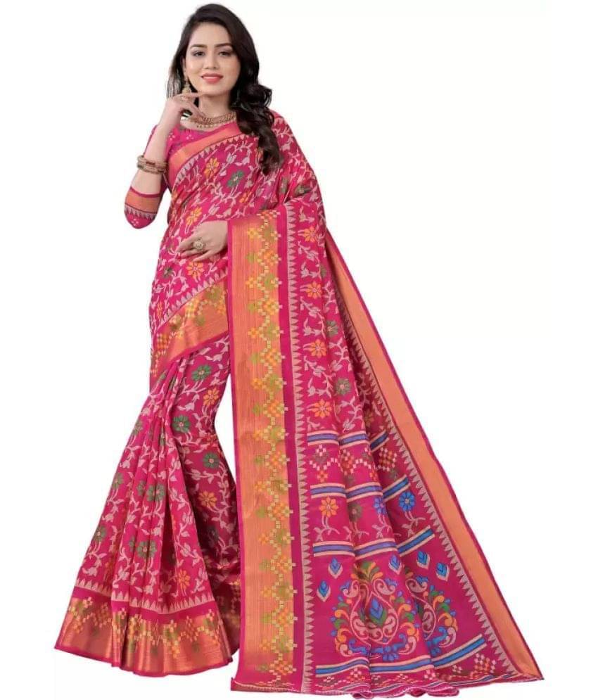     			Suali Cotton Silk Printed Saree With Unstitched Blouse Piece ( Pink )