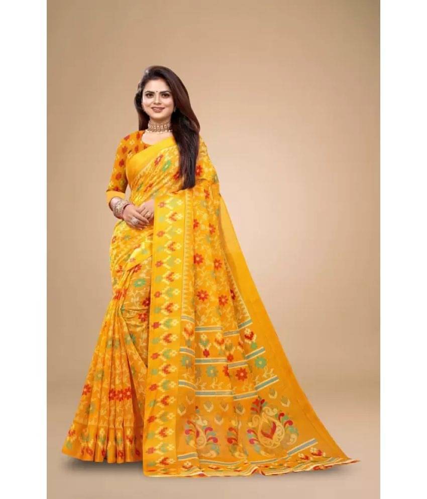     			Suali Cotton Silk Printed Saree With Unstitched Blouse Piece ( Yellow )