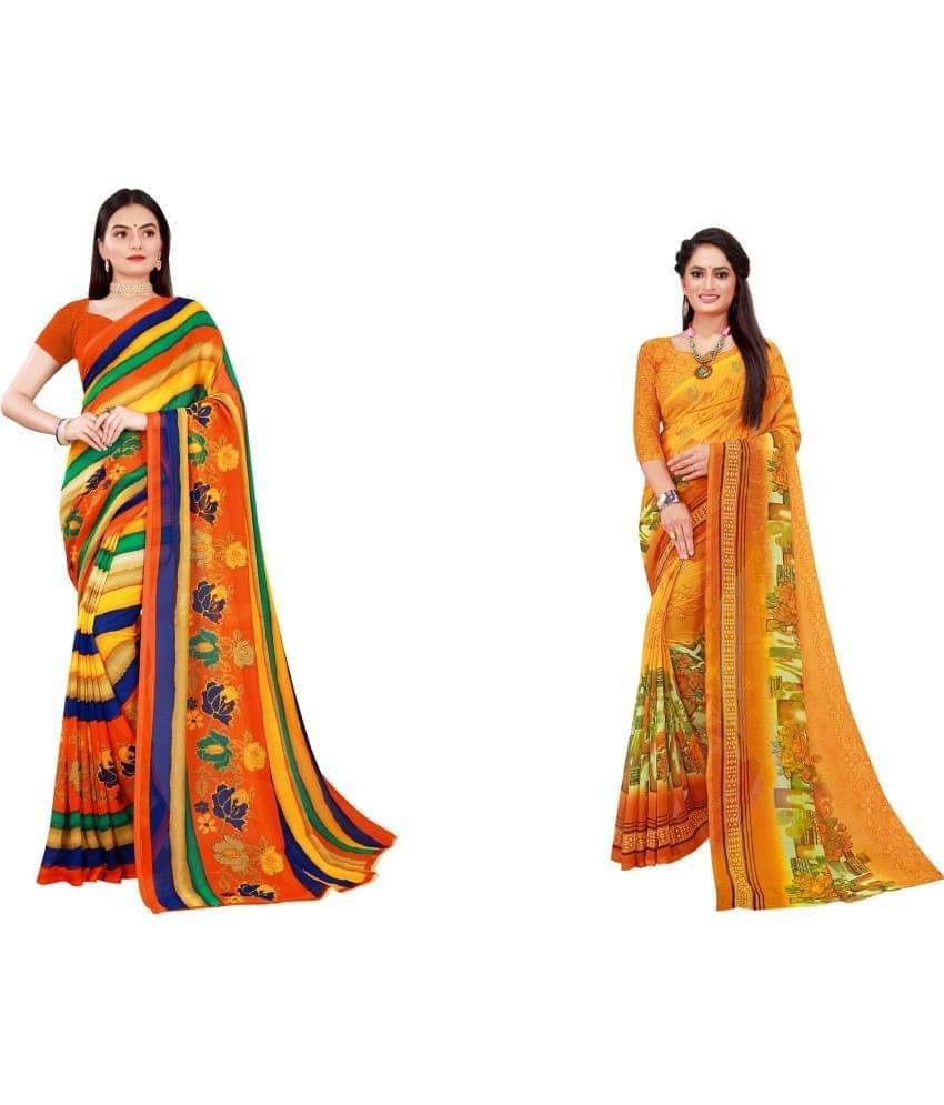     			Suali Georgette Printed Saree With Unstitched Blouse Piece ( Cream )