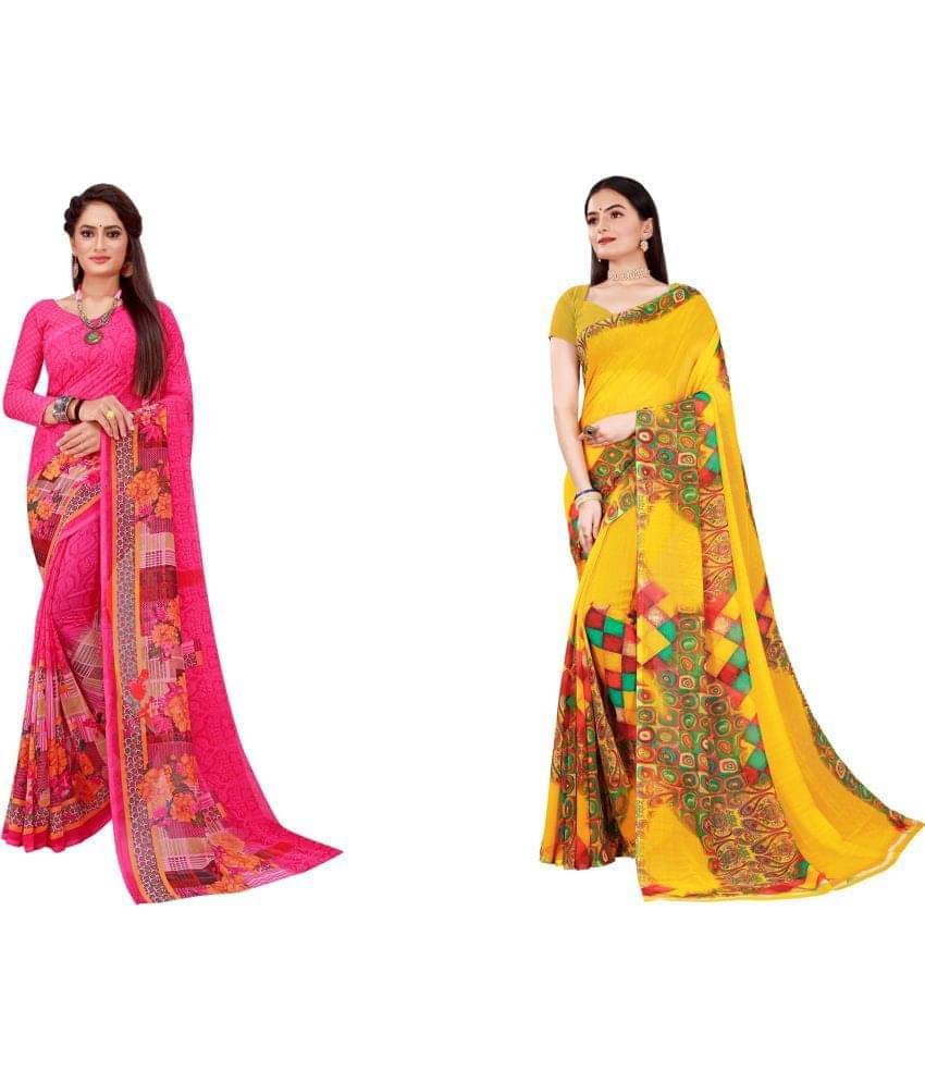    			Suali Georgette Printed Saree With Unstitched Blouse Piece ( Multicolor 2 )