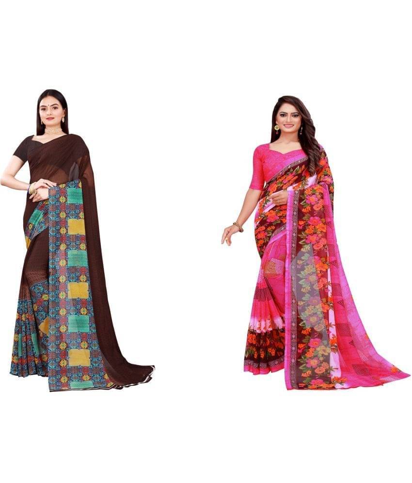 Suali Georgette Printed Saree With Unstitched Blouse Piece ( Brown ) Suali Georgette Printed Saree With Unstitched Blouse Piece ( Brown )