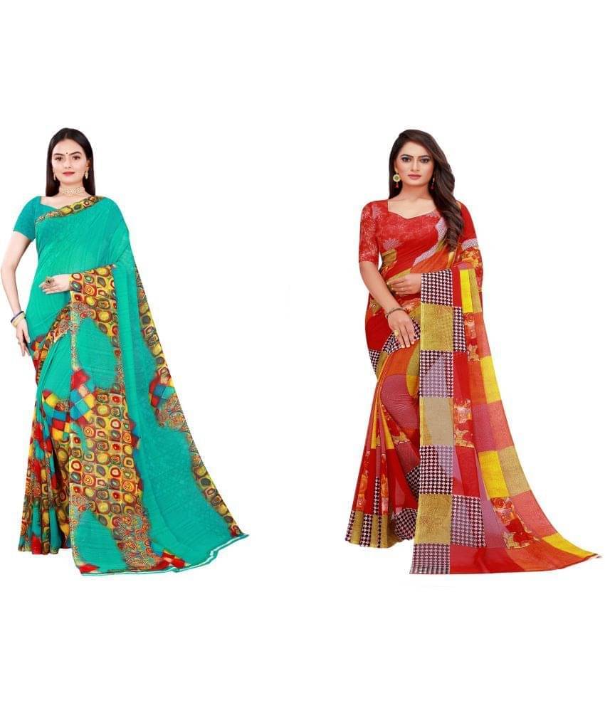    			Suali Georgette Printed Saree With Unstitched Blouse Piece ( Blue )