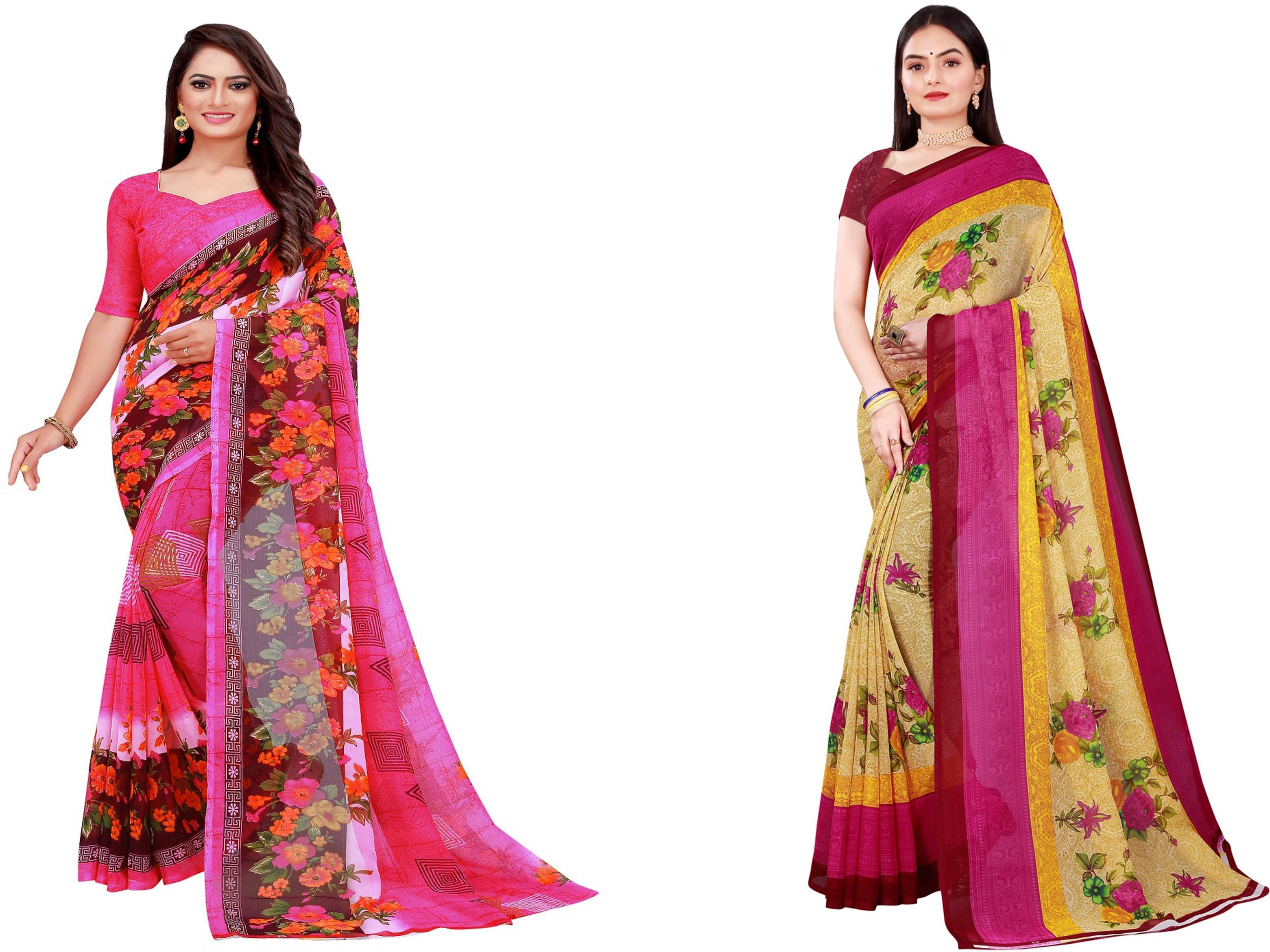     			Suali Georgette Printed Saree With Unstitched Blouse Piece ( Pink )