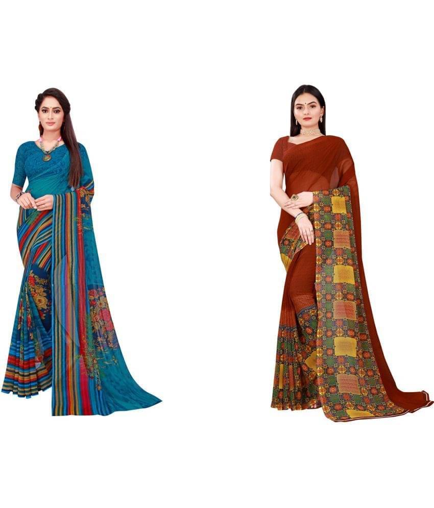    			Suali Georgette Printed Saree With Unstitched Blouse Piece ( Cream )
